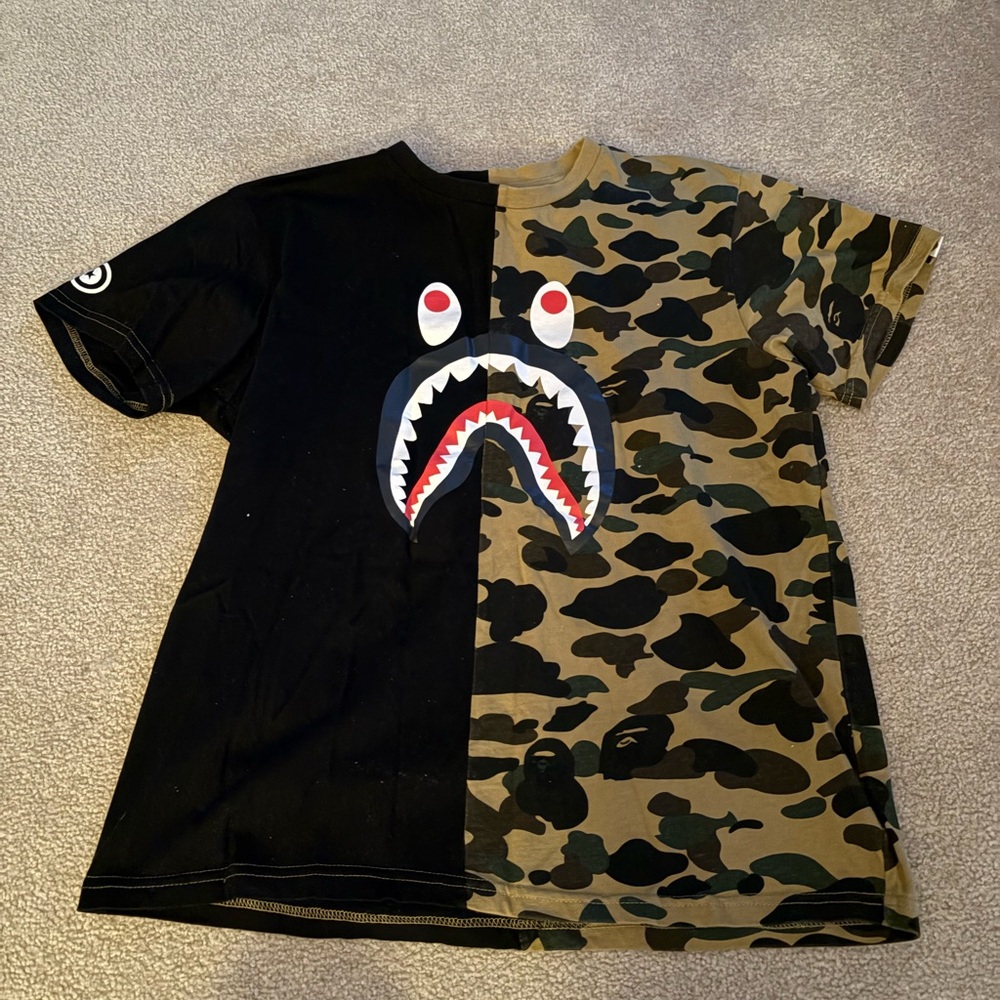 Fake bape Shark Camo Graphic Tee - Black and Green